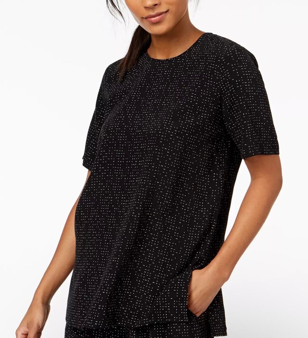 Eileen Fisher Boxy Blouse M Black White Dot Print Tencel Lyocell Short Sleeve